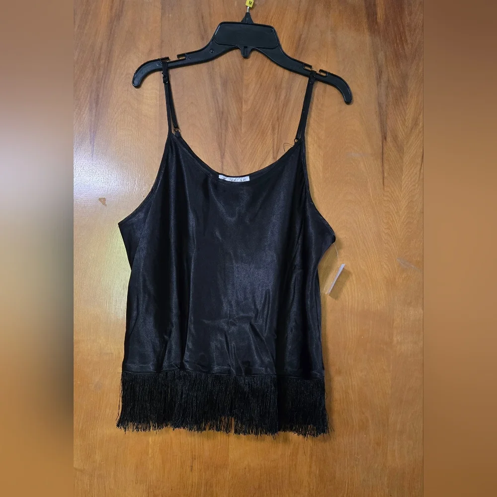 Nwt Linea Donatella 3pc  Black Satin Fringe Sleep PJ Set
